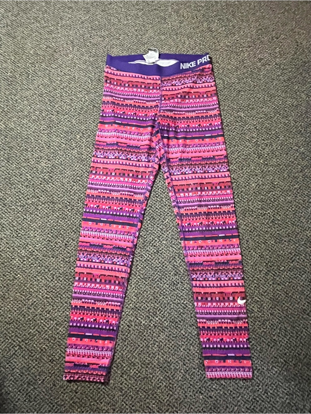 Women’s Nike Pro Yoga Hiking Pants Purple Pink Large Geometric Pixilated Trippy